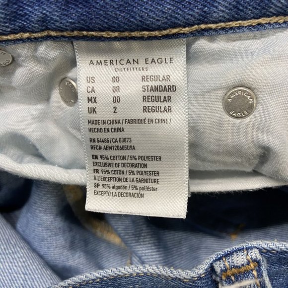 AMERICAN EAGLE Mom Skinny Leg Mid Rise Med Wash Blue Denim Jeans Women's Size 00 - Picture 8 of 12